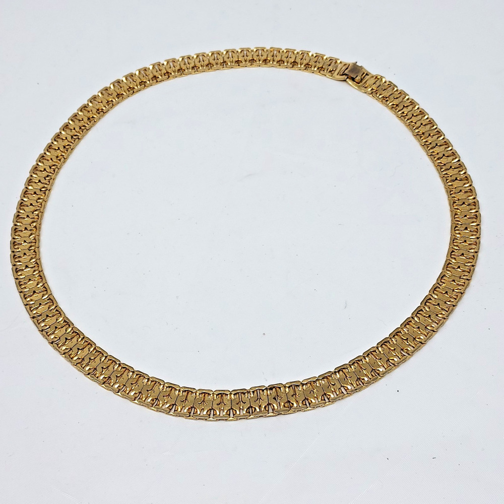 Vintage Intricate Textured Link Necklace Bright Gold Tone MCM 20" Long 3/8" Wide
